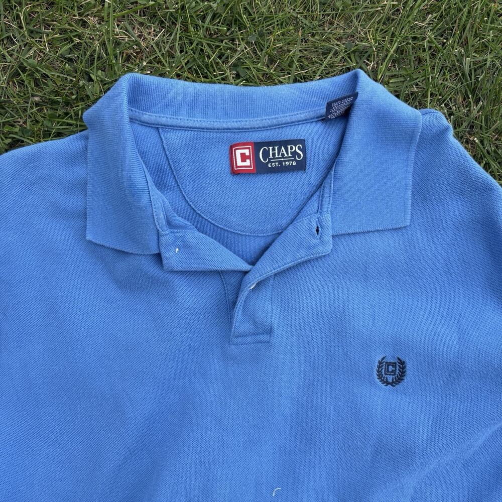 Chaps By Ralph Lauren Blue mens polo shirt size L 100% Cotten Preppy Golf Polo